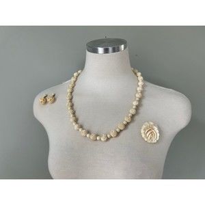 4pc Victorian Vintage Celluloid Necklace Earrings Brooch Antique Jewelry Bundle
